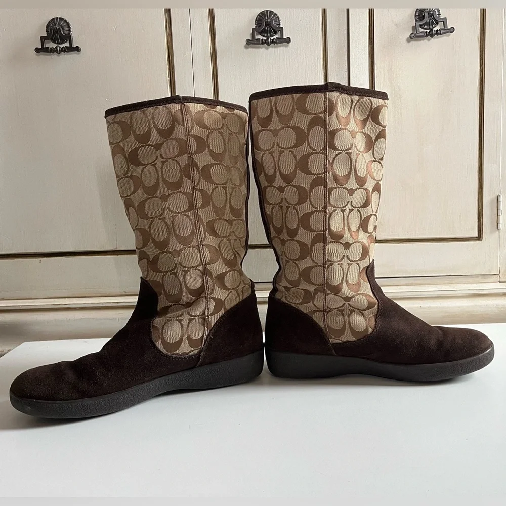Signature Coach 'Tinah' Boots, Brown Suede Signature C Textile, Mid-Calf size 8